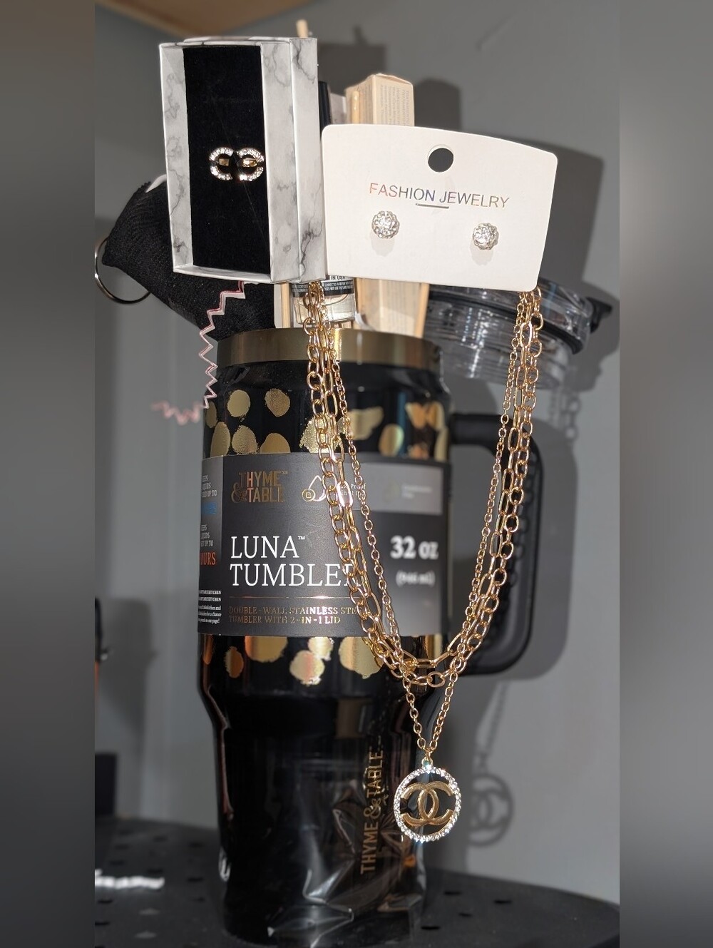 Luna Tumbler - Black and Gold Stainless Steel Travel Cup